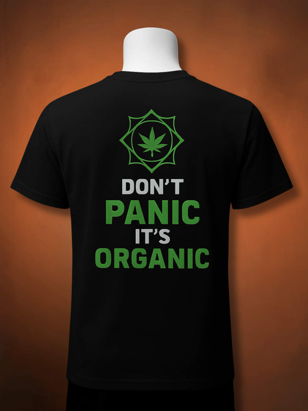 Black Graphic T-Shirt with "Don’t Panic, It’s Organic" Print